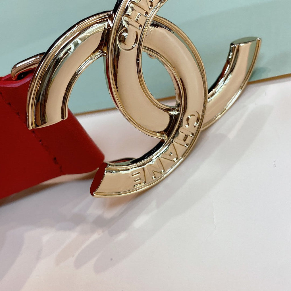 CC WOMEN'S BELT 3.0CM BUCKLE PINK GOLD LEATHER RED