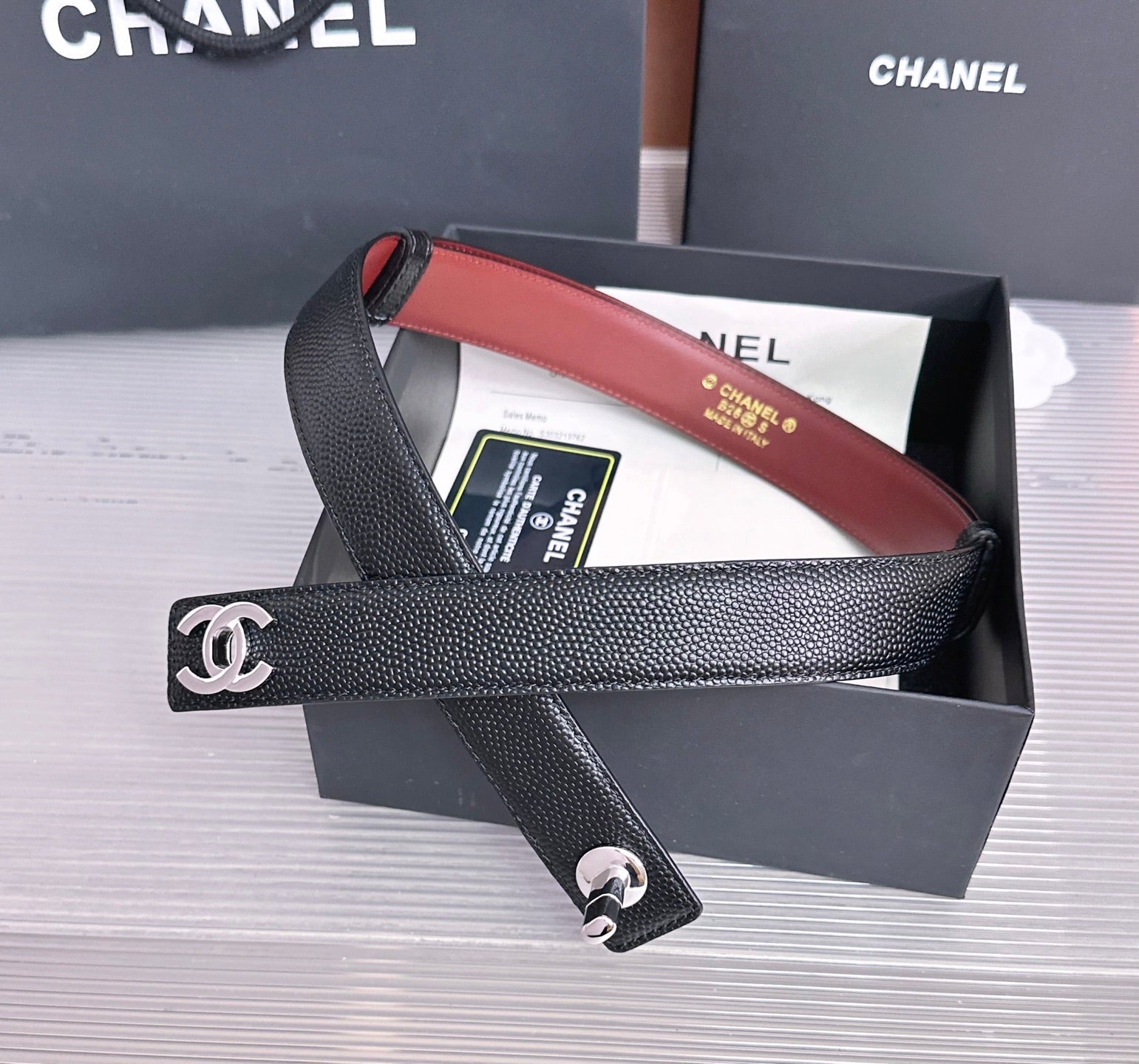 CC 26FW 3cm Belt Black Calfskin 213118