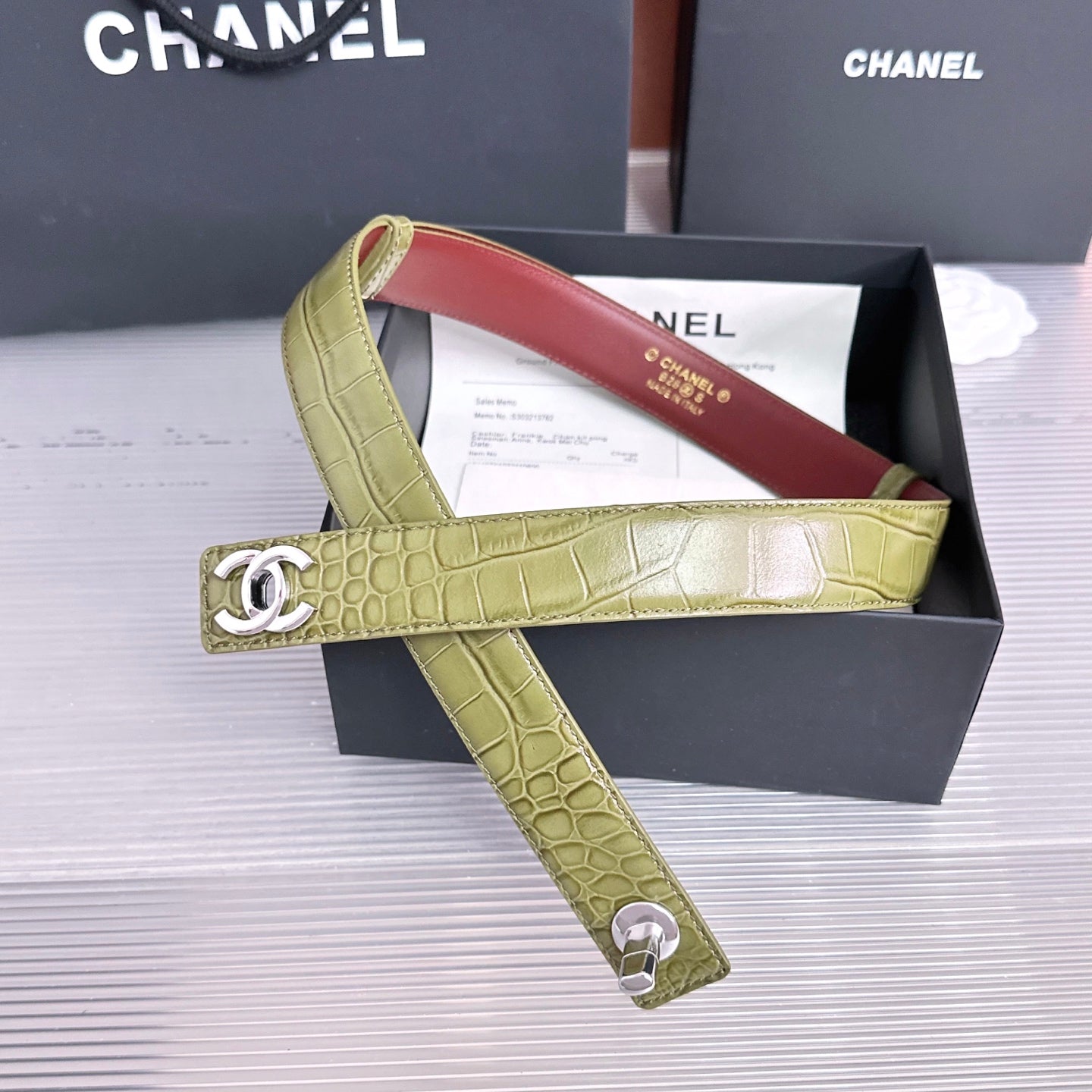 CC 26FW 3cm Belt Khaki Calfskin 213120
