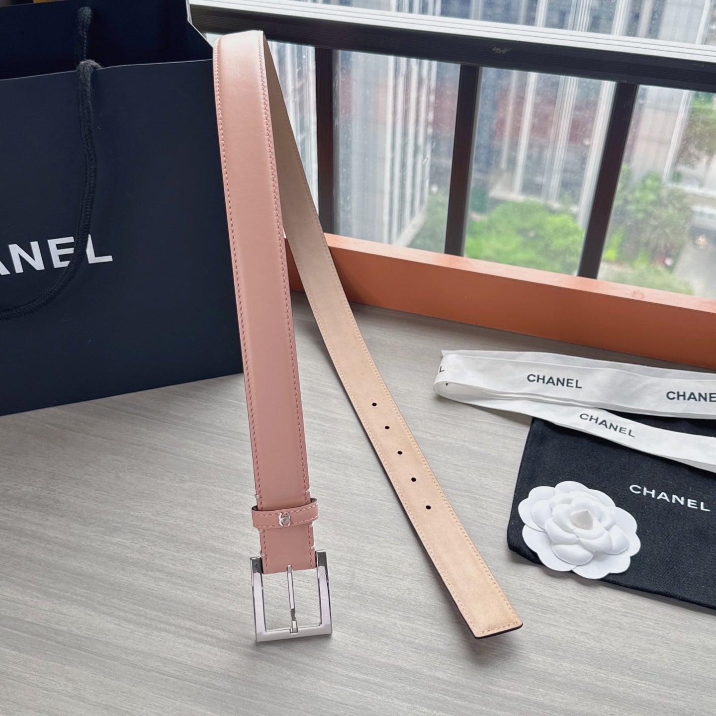 CC Belt 3cm Light Pink Sliver Cowhide 202807