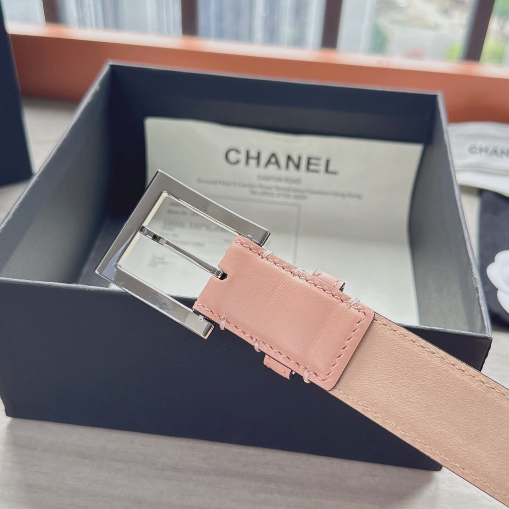 CC Belt 3cm Light Pink Sliver Cowhide 202807