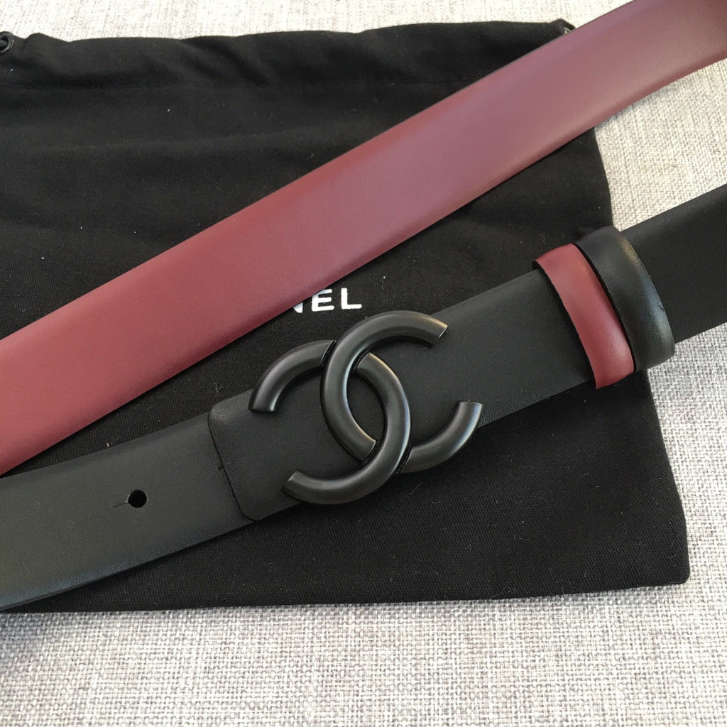 CC 2022 3.0cm Reversible Black Belt Calfskin Black Burgundy Calfskin