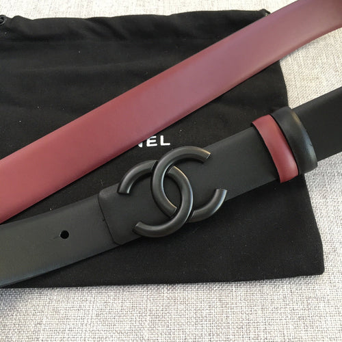 CC 2022 3.0cm Reversible Black Belt Calfskin Black Burgundy Calfskin