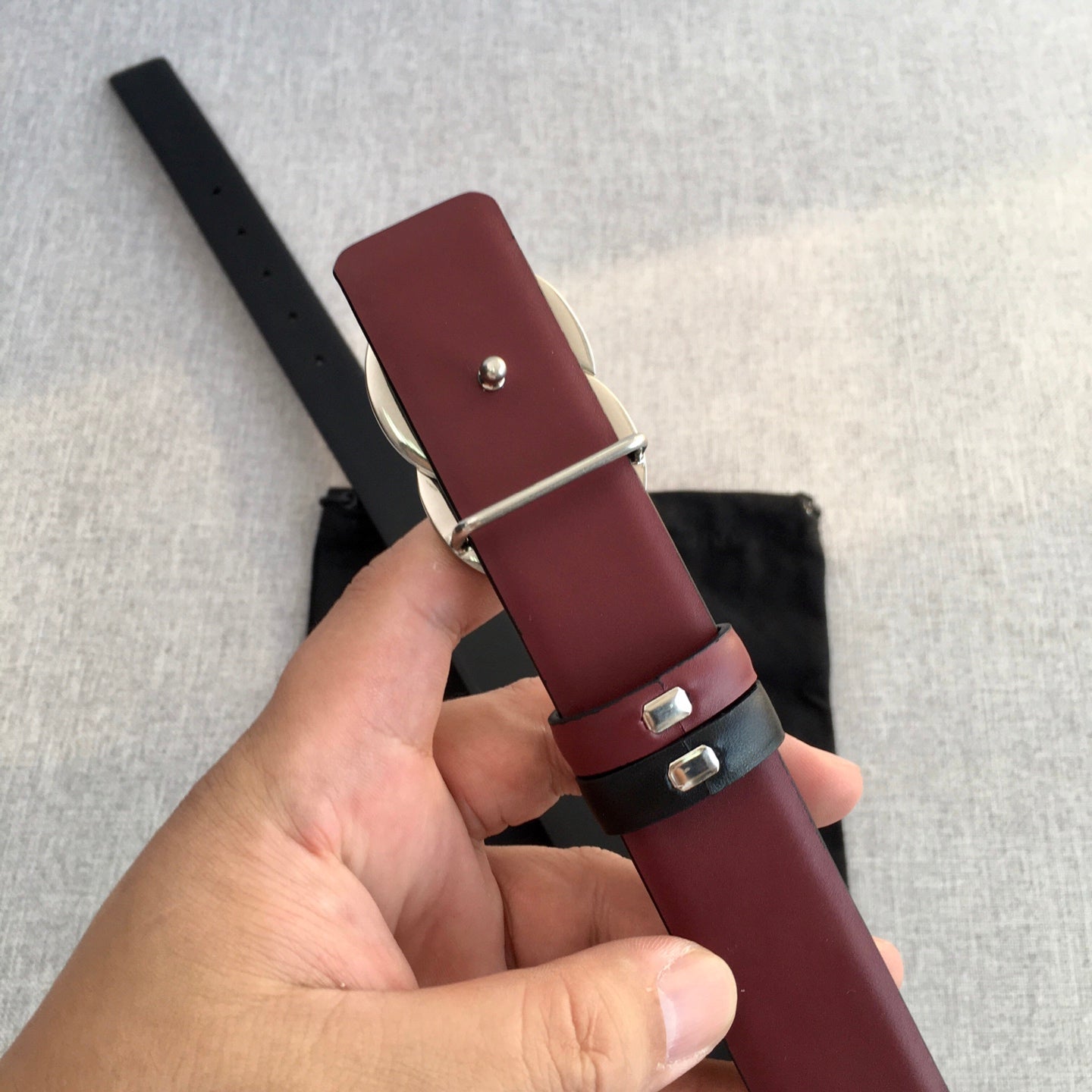 CC 2022 3.0cm Reversible Sliver Belt Calfskin Black Burgundy Calfskin